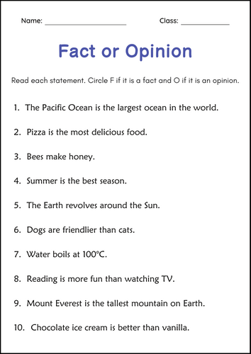 Opinion Writing and Fact or Opinion Worksheets - Fact vs Opinion Activities