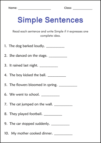Simple and Compound Sentences Grammar Worksheets - Coordinating Conjunctions
