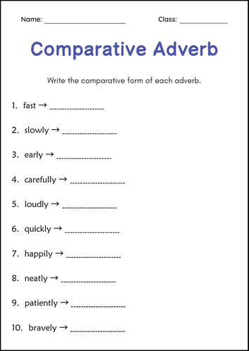 Adverbs: Comparative and Superlative - Grammar Worksheets for Grade 1, 2, 3