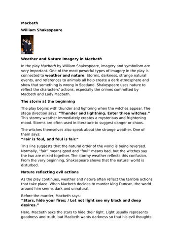 Macbeth – William Shakespeare – Weather and Nature Imagery