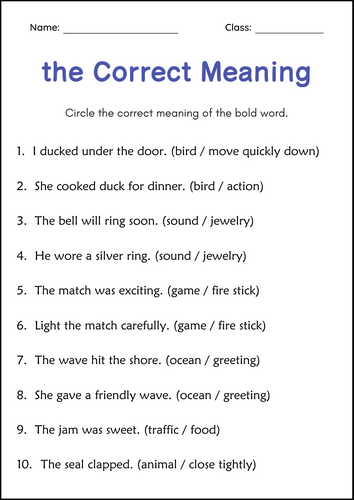 Multiple Meaning Words Practice Worksheets and Activities for Grade 3, 4, 5