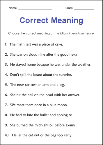 All Idioms Worksheets Meaning of Idioms Idioms Practice What Idioms Mean Idiom