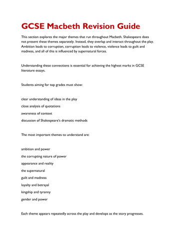 GCSE Macbeth Themes Revision