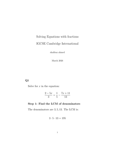 Solving Equations with fractions IGCSE Cambridge International