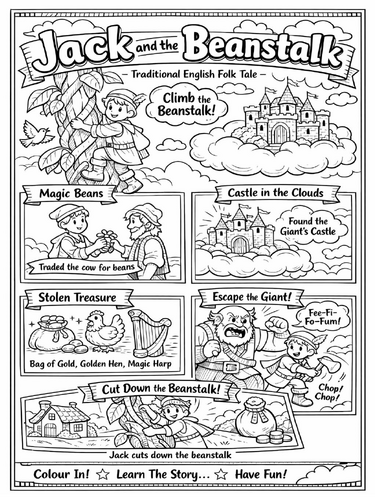 Jack and the Beanstalk Story Coloring Picture