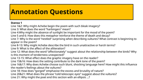 Annotations for Vultures by Chinua Achebe