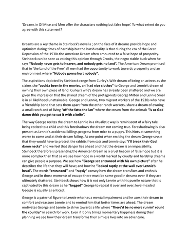 Attain an A* in your GCSE "Of Mice and Men "  MOCK EXAM: essay on dreams