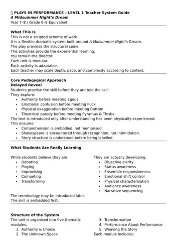 Plays in Performance – Level 1 A Midsummer Night’s Dream