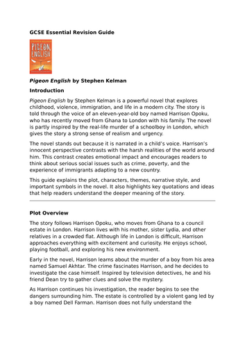 Pigeon English by Stephen Kelman – GCSE Essential Revision Guide