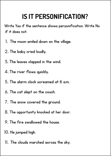 Personification Worksheets – Figurative Language Activities