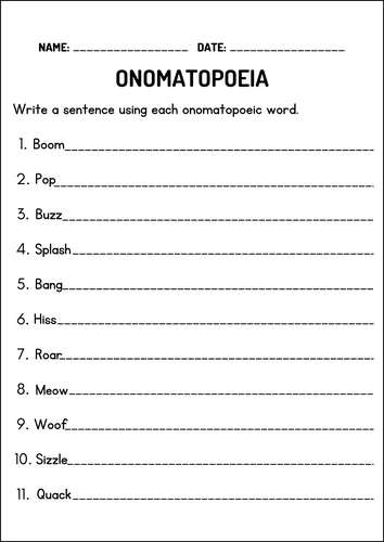 Onomatopoeia Worksheets – Figurative Language