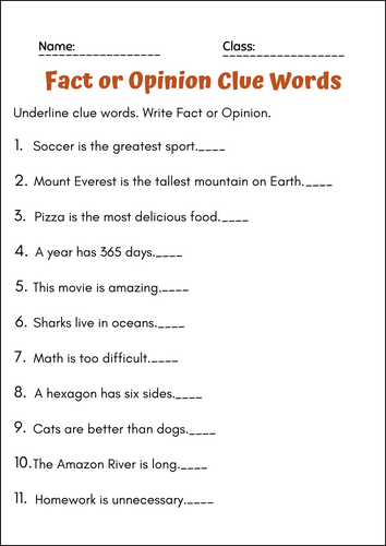 Fact vs. Opinion – Critical Thinking and Reading Skills Worksheets