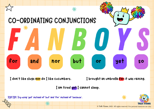 FANBOYS Co-ordinating Conjunctions Poster | KS1 & KS2 Grammar Display |Talk Titans