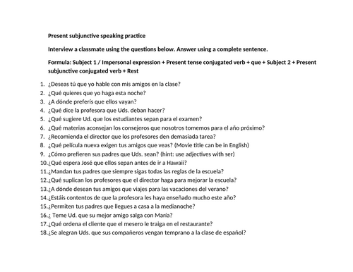 Present subjunctive personal questions practice