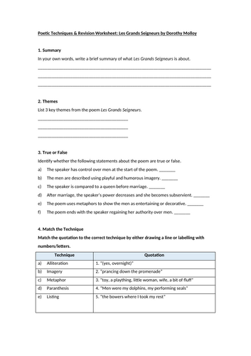 Les Grands Seigneurs by Dorothy Molloy Worksheet