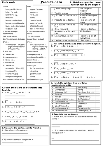 La musique - worksheet