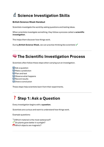 Scientific Investigation Skills Worksheet – Working Scientifically Lesson for Primary Science