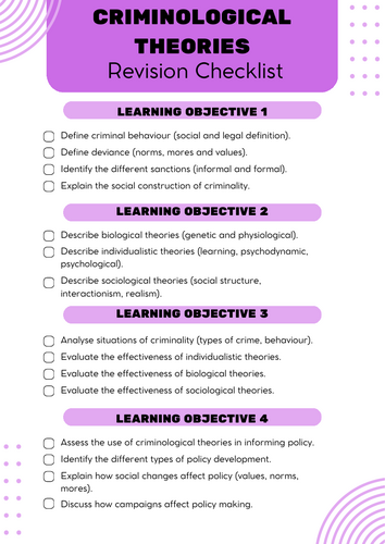 Criminology Unit 2 - Revision Checklist (WJEC)