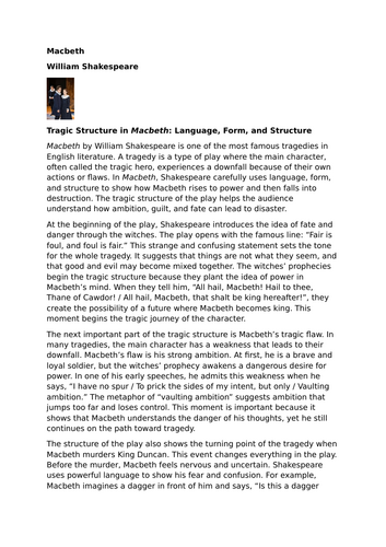 Macbeth – William Shakespeare – Tragic structure