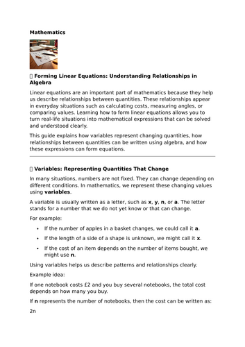 Forming Linear Equations: Understanding Relationships in Algebra