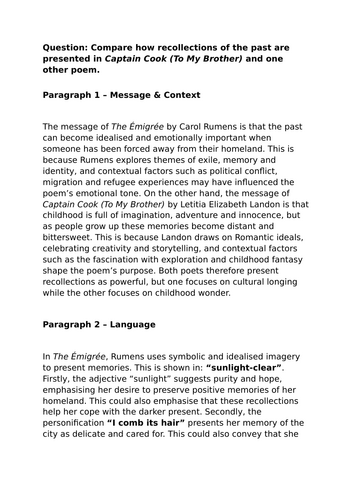 Edexcel Belonging Poetry Cluster Grid and Revision Notes