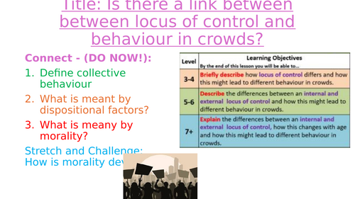 GCSE locus of control (dispositional factors) - crowd and collective behaviour - SOCIAL INFLUENCE