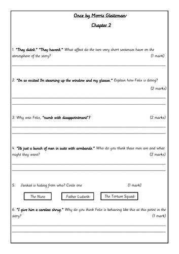 Once by Morris Gleitzman Reading Comprehension Chapter 2