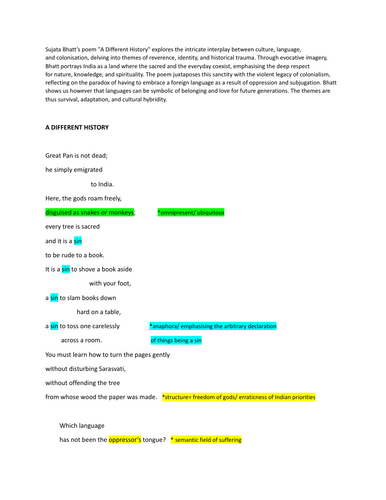 "A Different History" iGCSE ENGLISH LITERATURE poetry analysis