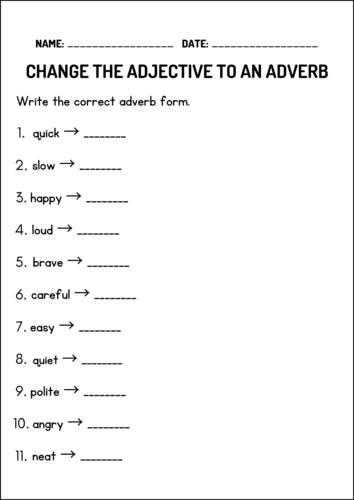 Printables Adverbs Grammar Worksheets And Activities