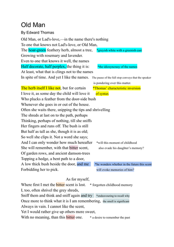 "Old Man" (Edward Thomas) A / AS LEVEL WJEC Anglo Welsh Anthology