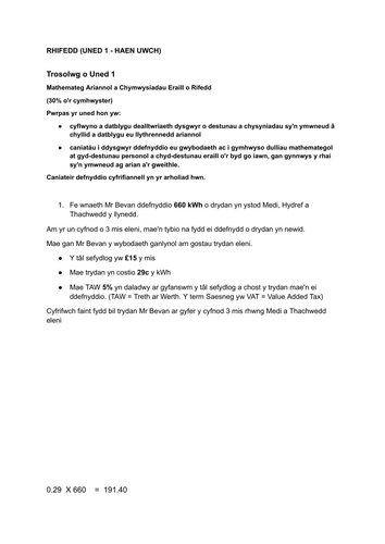 MATHEMATEG BLWYDDYN 10: ADOLYGU RHIFEDD (TGAU) cwestiwn ac ateb