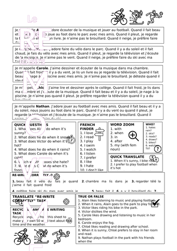 French hobby and weather reading