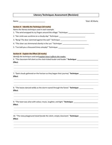 Literary Techniques Test (Booklet 1 & 2)