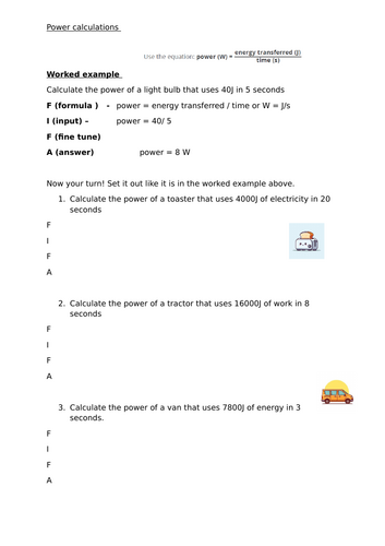 Power KS3 Physics calculations using FIFA