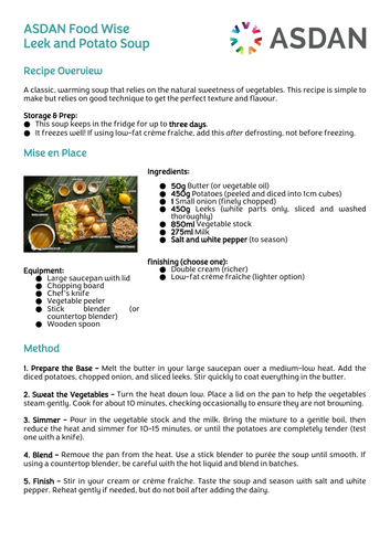 ASDAN Food Wise - Leek and Potato Soup Recipe