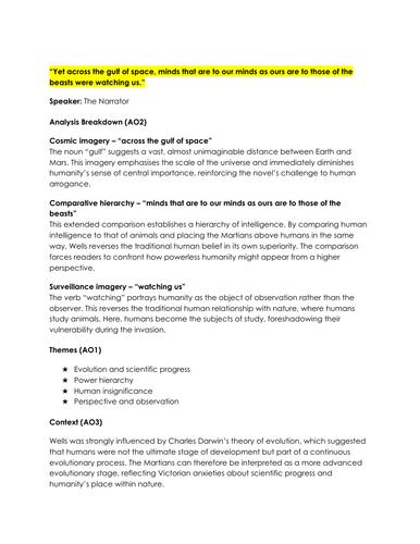 THE WAR OF THE WORLDS - QUOTES AND ANALYSIS