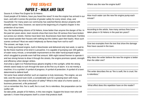 AQA GCSE English Language Paper 2 Walk Through – Fire Service Themed