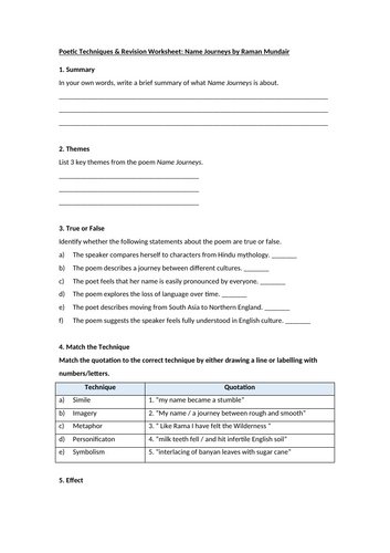 Name Journeys by Raman Mundair Worksheet