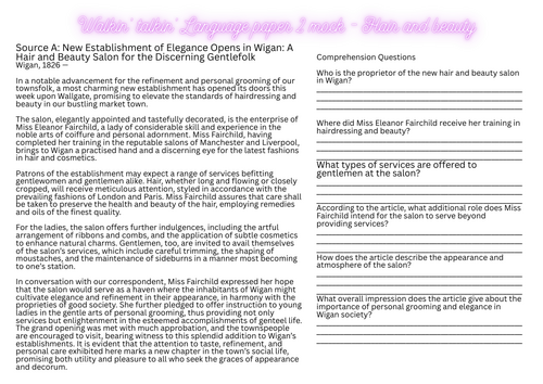 Title: AQA English Language Paper 2 Mock: Hair & Beauty (1826 vs 2026)