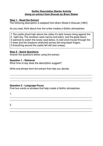 GCSE English Gothic Starter Activity – Dracula Extract (Free 10-Minute Lesson Starter)