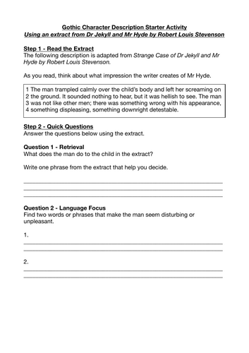 GCSE English Gothic Character Starter – Dr Jekyll and Mr Hyde Extract (Free 10-Minute Activity)