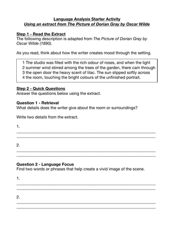 GCSE English Language Analysis Starter – Dorian Gray Extract (Free 10-Minute Activity)