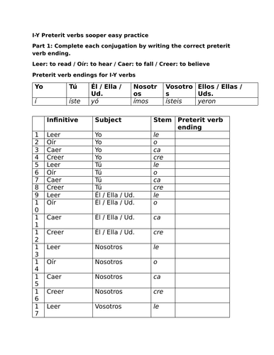 I-Y Preterit verbs sooper easy practice