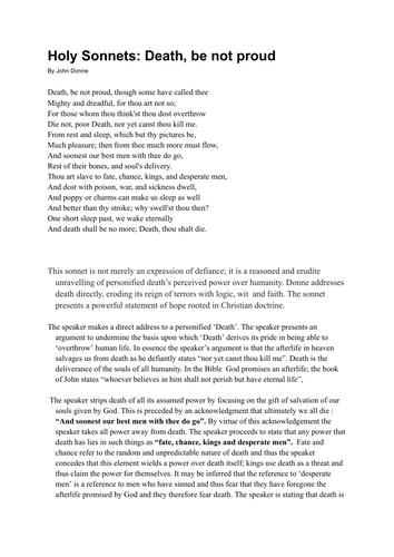 THE HOLY SONNETS JOHN DONNE: Undergraduate English Literature study of "Death Be Not Proud"