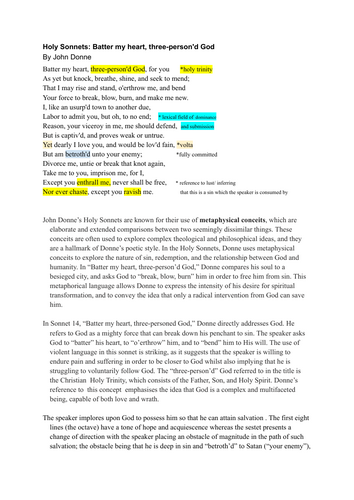 "Batter my heat three person'd-God" UNDERGRADUATE ENGLISH LITERATURE (Donne)