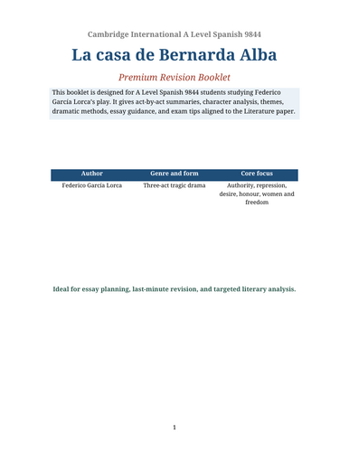 La casa de Bernarda Alba Guidebook