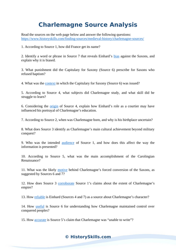 Charlemagne Source Analysis Worksheet
