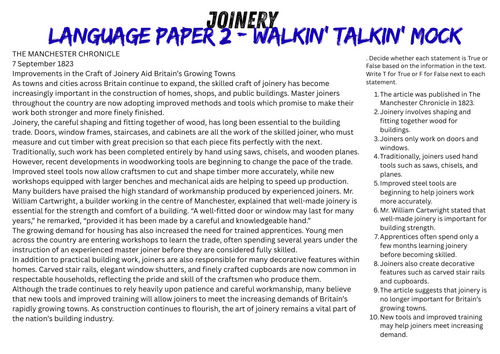 AQA English Language Paper 2 Mock: The Evolution of Joinery (1823 vs 2026)