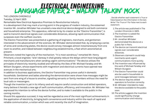 AQA English Language Paper 2 Mock: The Evolution of Electricity (1825 vs 2026)