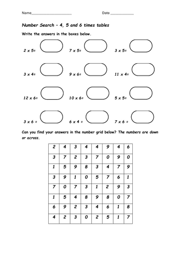 KS2 Times Tables Number Searches  (3 puzzles+ 1 extra for free)